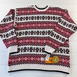 Liz Wear Claiborne Vintage Cotton Knit Sweater Red Black Snowflake SZ Medium NWT